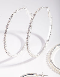 Rhodium Diamante & Pearl Hoop Earring Pack - link has visual effect only