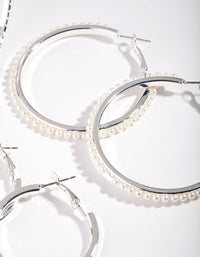 Rhodium Diamante & Pearl Hoop Earring Pack - link has visual effect only