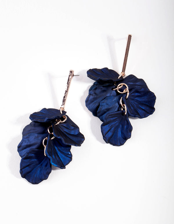Rose Gold Pearlised Blue Petal Drop Earrings