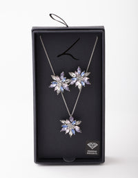 Rhodium Flower Earring & Necklace Set - link has visual effect only