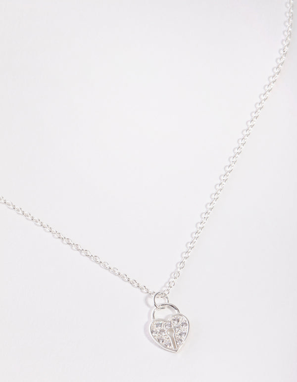 Kids Sterling Silver Heartlock 30cm Necklace