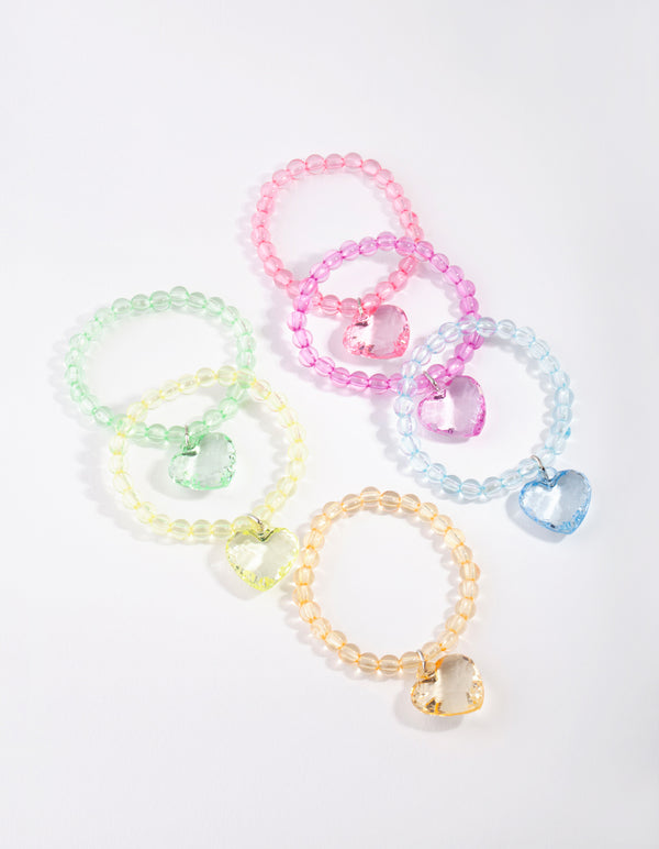 Kids Multi Coloured Bead Heart Bracelet 6-Pack
