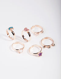 Kids Rose Gold Celestial Heart Ring 6-Pack - link has visual effect only