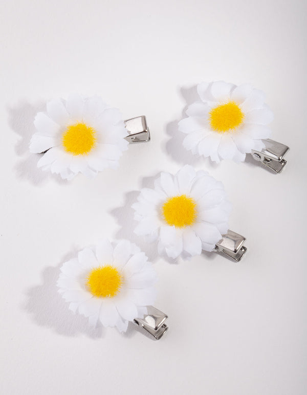 Kids Silver Daisy 4-Pack Clips