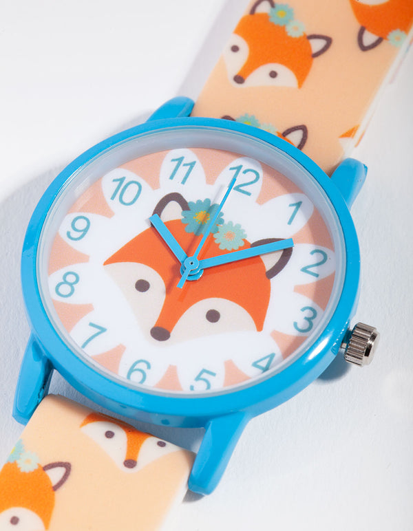 Kids Orange Fox Silicon Buckle Watch