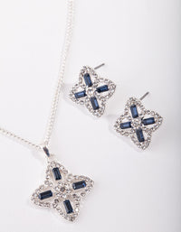 Silver Flower Diamante Stone Necklace & Earrings Set - link has visual effect only
