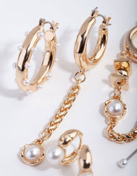 Gold Macro Chain Pearl Earring Pack - link has visual effect only
