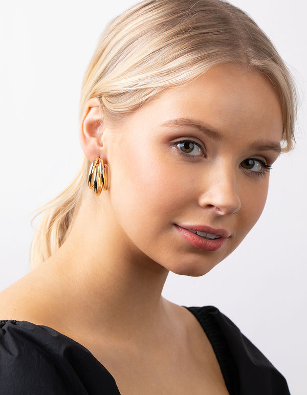 Gold 3-Row Hoop Earrings
