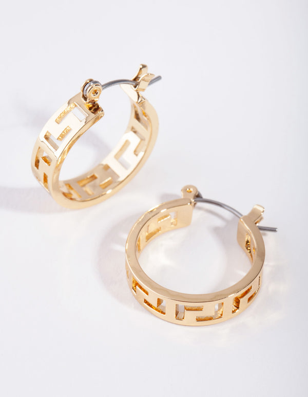 Gold Greek Key Huggie Earrings