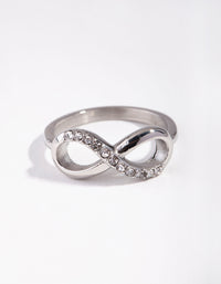 Surgical Steel Rhodium Diamante Infinity Ring - link has visual effect only