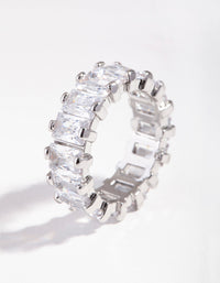 Rhodium Cubic Zirconia Rectangular Band Ring - link has visual effect only