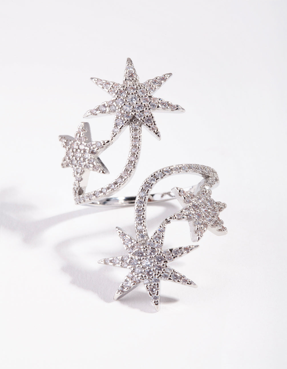 Silver Cubic Zirconia Spiral Stars Ring