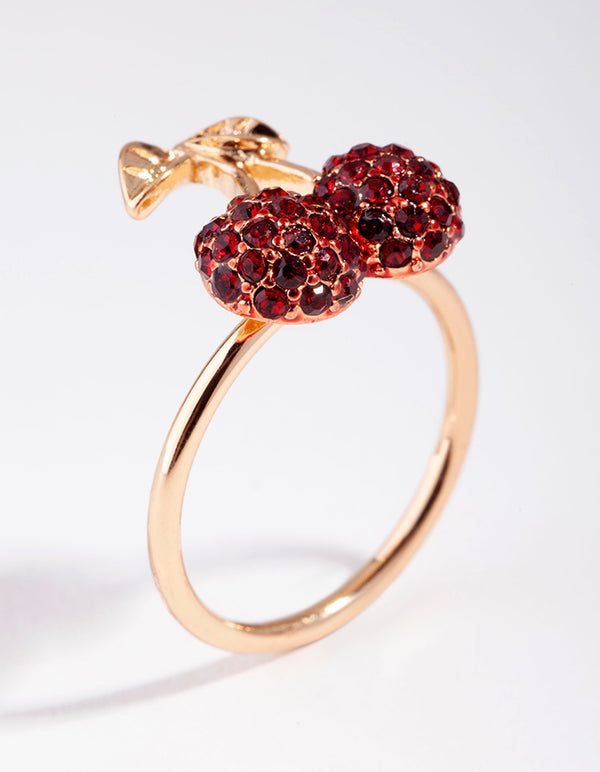 Gold Diamante Cherry Ring