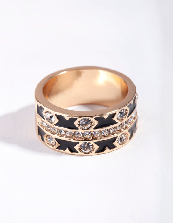 Gold Cross Enamel Diamante Ring