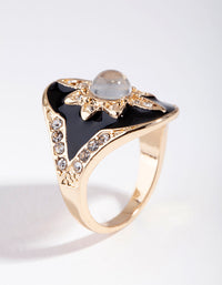 Gold Enamel Diamante Flower Ring - link has visual effect only