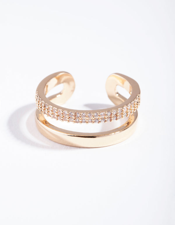 Gold Cubic Zirconia Parallel Bands Ring