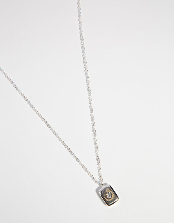 Silver Plated Crystal Rectangle Pendant Necklace