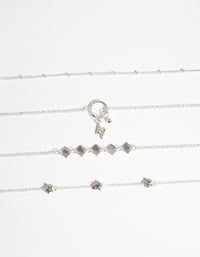 Silver Roses Bracelet & Anklet 4-Pack Set - link has visual effect only