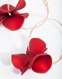 Gold Red Pearlised Flower Hoop Earrings - link has visual effect only