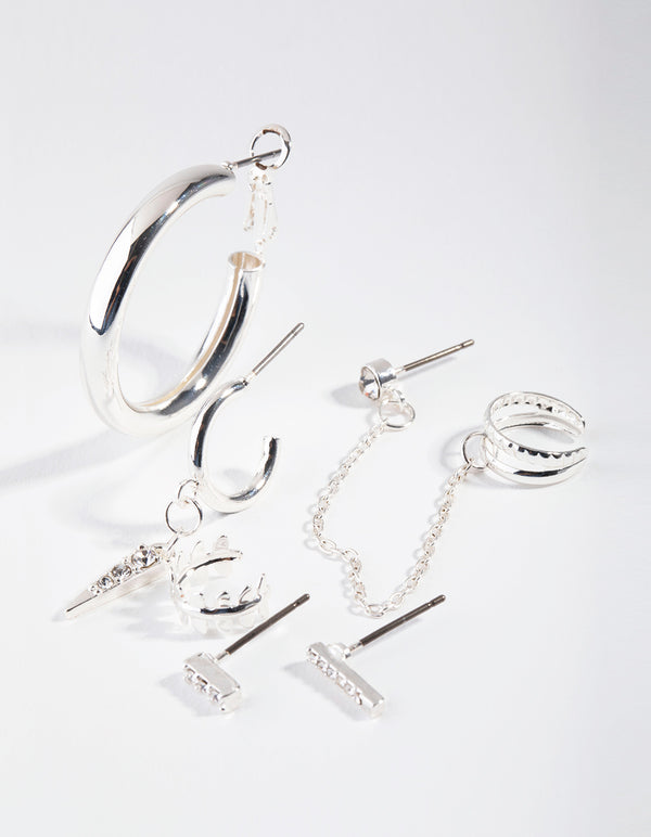 Silver Hoop & Diamante Pack Earring