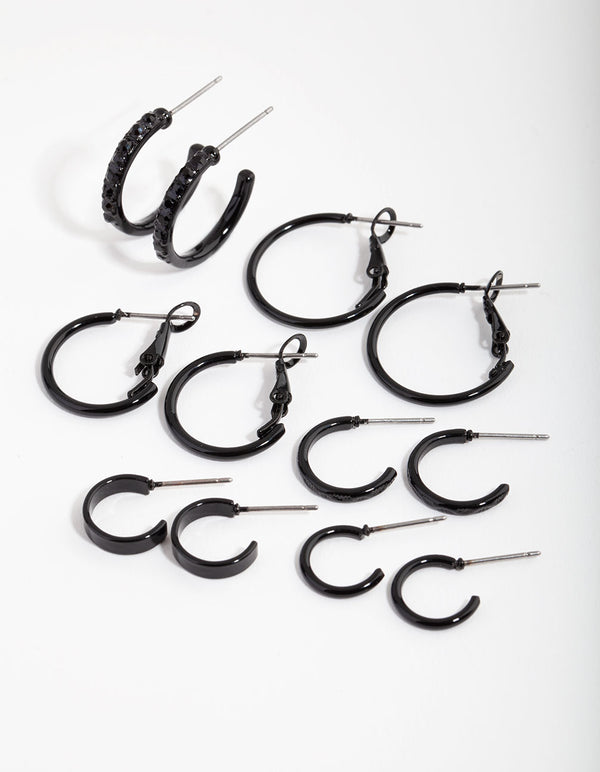 Matte Black Diamante 6-Pack Earring