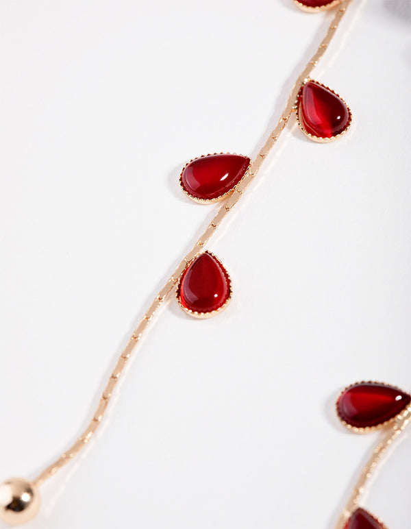 Gold & Red Flower Vine Drape Earrings