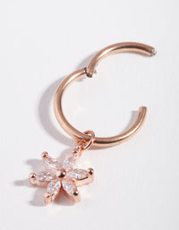 Rose Gold Surgical Steel Cubic Zirconia Flower Charm Belly Ring - link has visual effect only