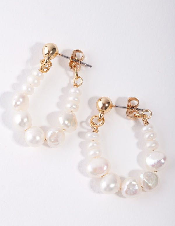 Gold Plated Pearl Hoop Earrings