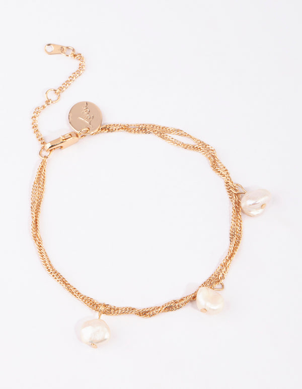 Gold Plated Three Pearl Bracelet