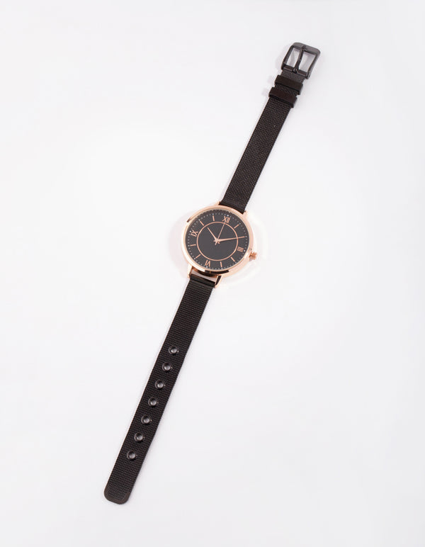 Rose Gold Roman Thin Mesh Watch