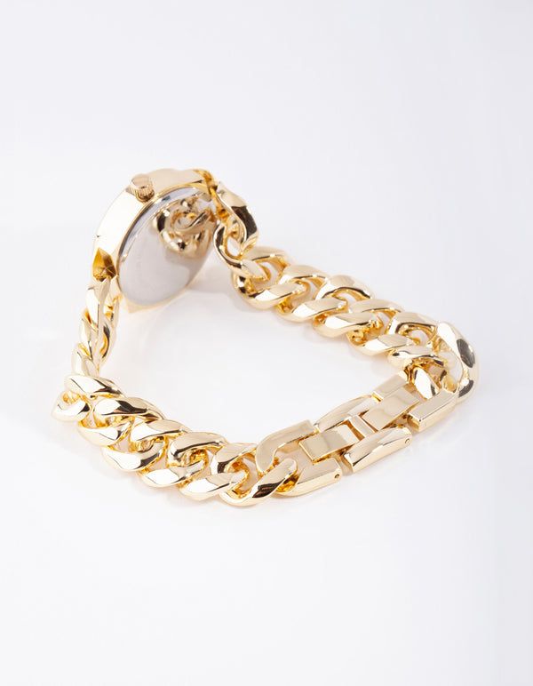 Gold Sunray Curb Link Watch