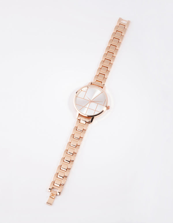 Rose Gold Geometric Lines Link Watch