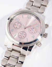 Rhodium Pink Sunray Link Watch - link has visual effect only