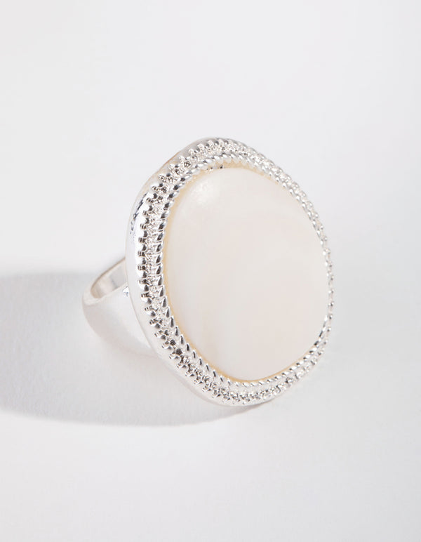 Silver Pearly Shield Ring