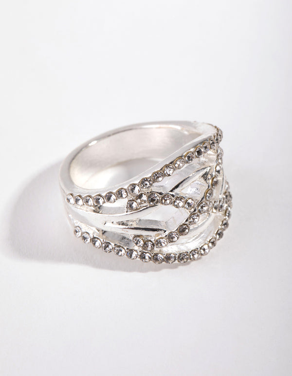Silver Crisscross Crystal Ring