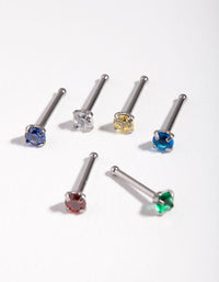 Surgical Steel Rhodium Dainty Diamante Nose Stud 6-Pack - link has visual effect only
