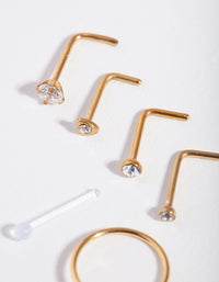 Gold Surgical Steel Mixed Diamante Nose Stud 6-Pack - link has visual effect only