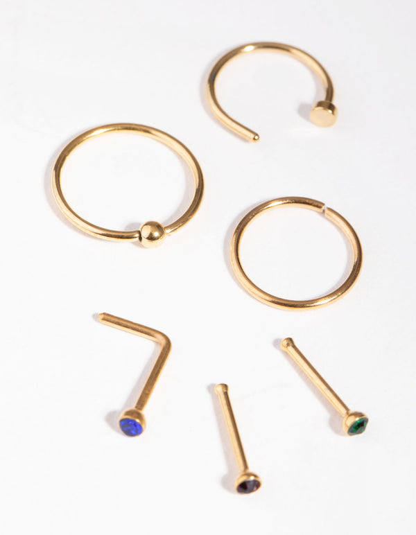 Gold Classic Mixed Nose Ring 6-Pack