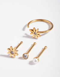 Surgical Steel Gold Flower Pearl Nose Stud 4-Pack - link has visual effect only