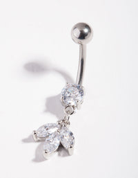Rhodium Surgical Steel Cubic Zirconia Marquise Dangle Bellybutton Ring - link has visual effect only