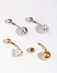 Mixed Metals Cubic Zirconia Fireball Bellybutton Ring 4-Pack - link has visual effect only