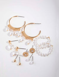 Gold Mix Pearl Six-Pack Earring - link has visual effect only