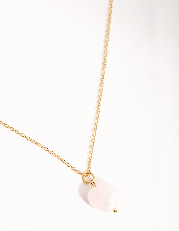 Gold Rose Quartz Facet Heart Necklace
