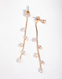 Gold Petal Diamante Long Drop Earrings - link has visual effect only