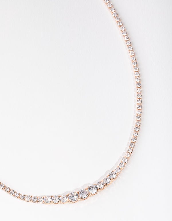 Gold Cubic Zirconia Gradual Diamante Necklace