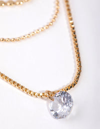 Gold Cubic Zirconia Chain Droplet 3-Row Necklace - link has visual effect only