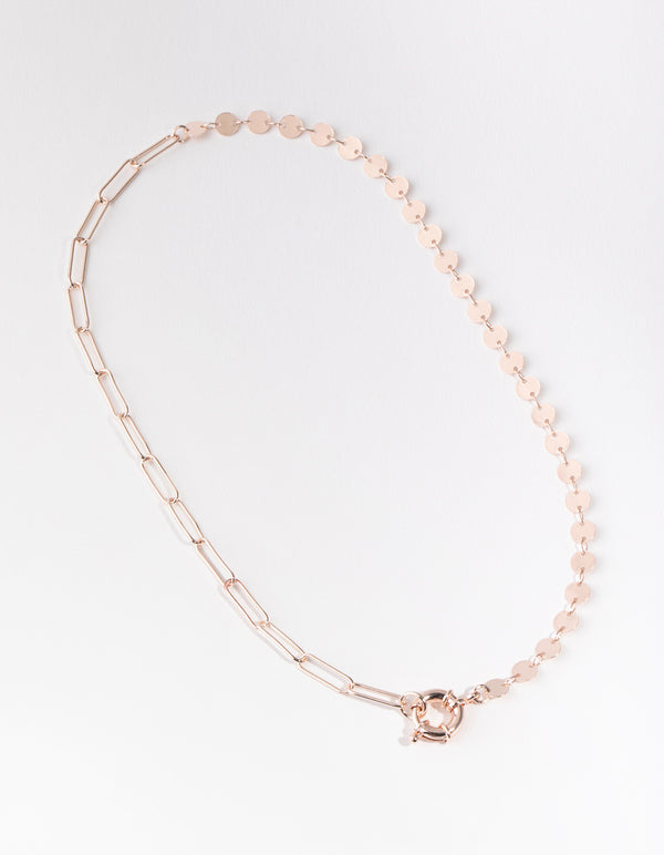 Rose Gold Half Link Half Disc Necklace