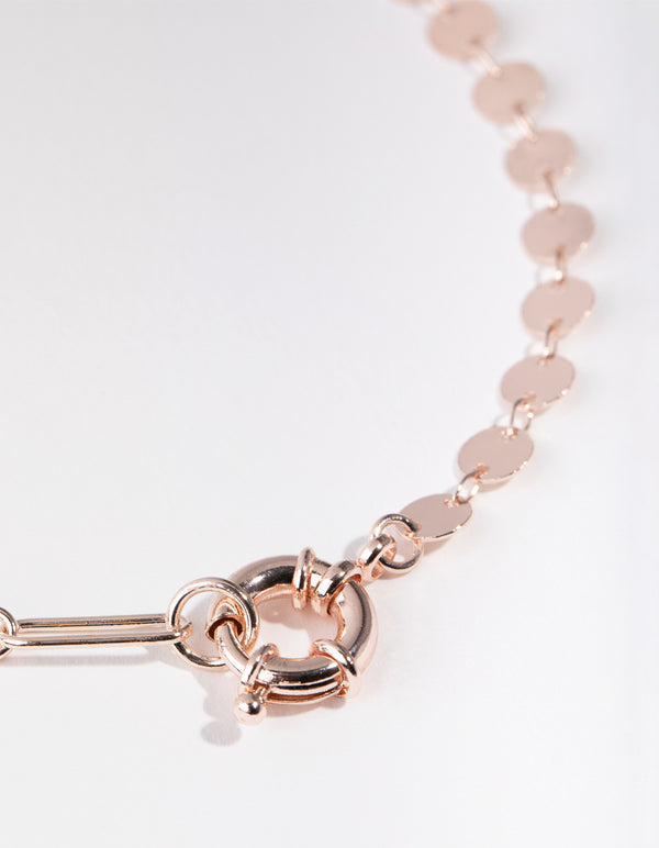Rose Gold Half Link Half Disc Necklace