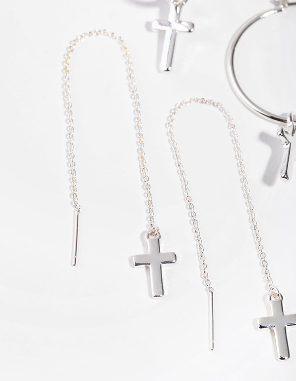 Silver Basic Cross Pack Earring