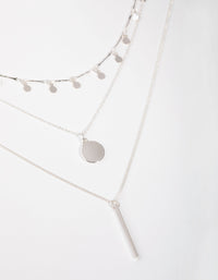 Silver Fine Drop & Bar 3-Row Necklace - link has visual effect only